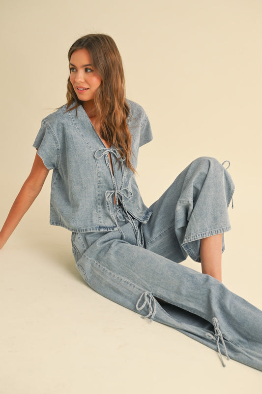 Layla Denim Tied Front Blouse