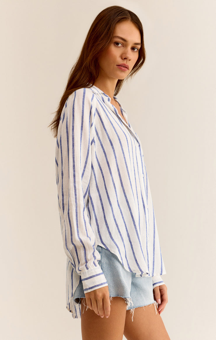 Perfect Linen Stripe Long Sleeve Top