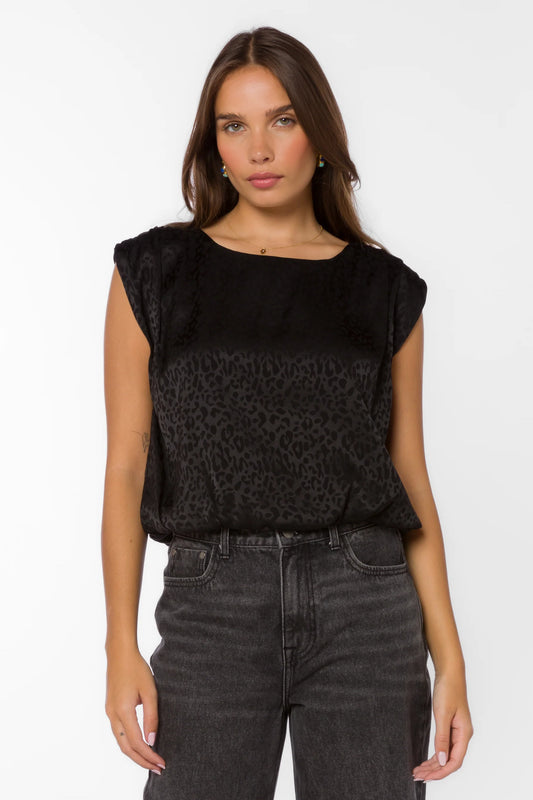 Apollo Black Leopard Jacquard Top