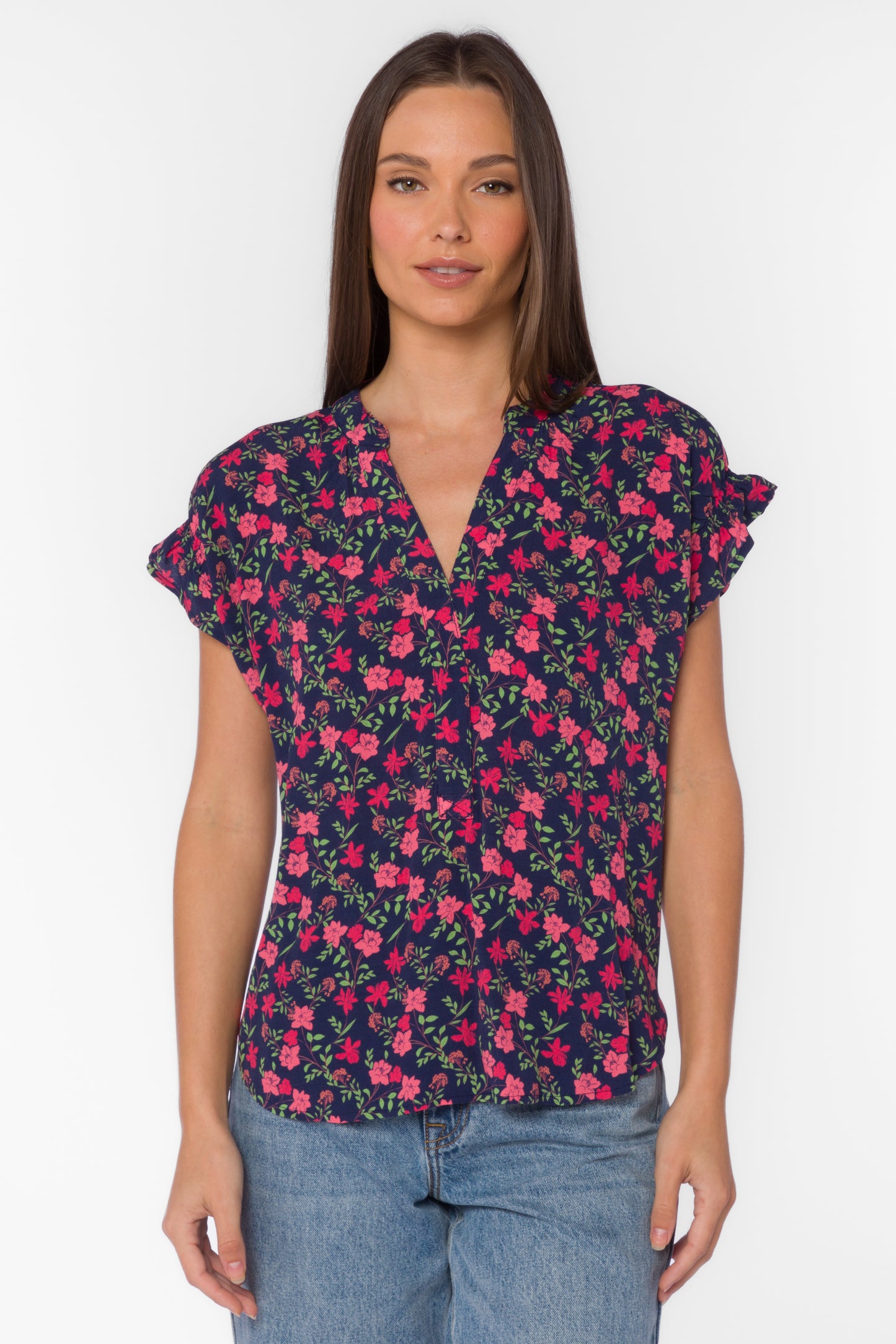 Floral Navy Charm Top