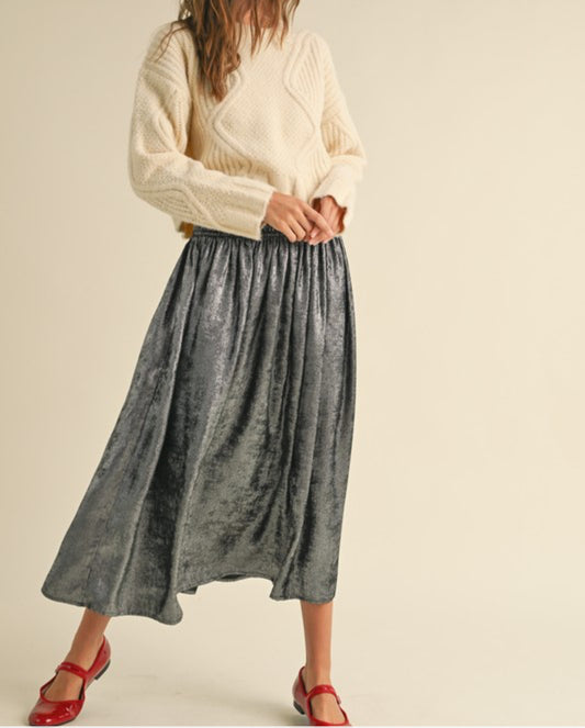 Flint Metallic Fabric Smocking Waist Skirt