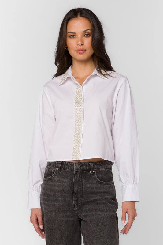 Velvet Heart Soleil Long Sleeve Woven Top With Sequins & Pearls
