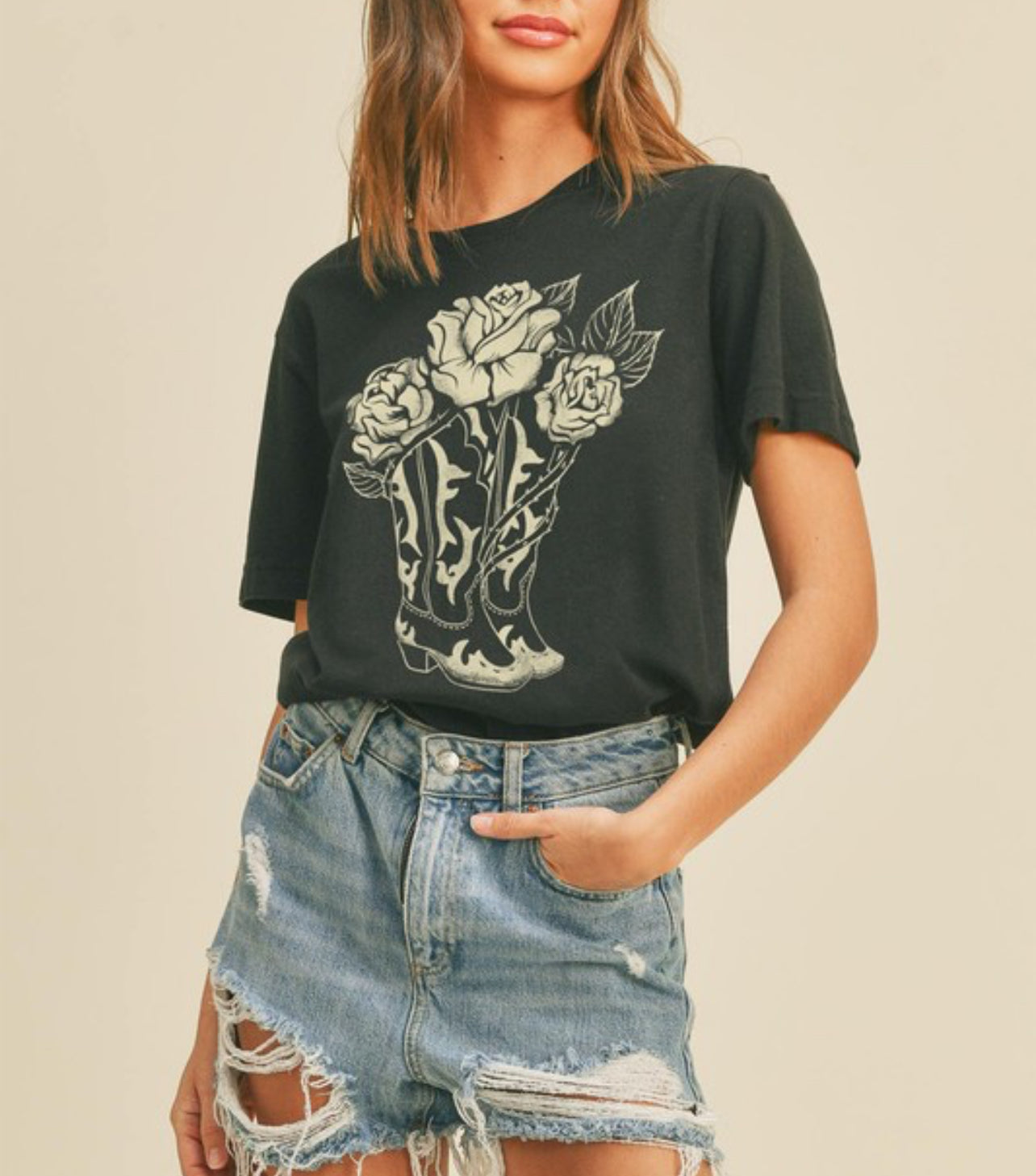 Cowboy Boots and Roses Graphic Tee