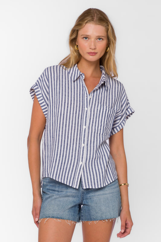 Kirsty Ink Blue Short Sleeve Shirt By Velvet Heart