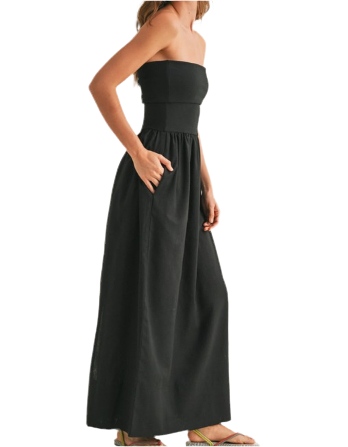 Coco Linen With Ribbed Knitted Top Combo Maxi Dress