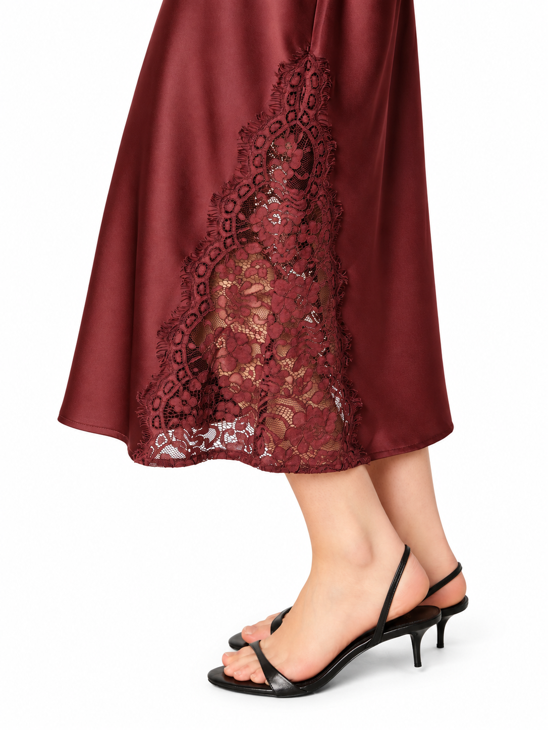Matilda Satin Strapless Lace Hem Midi Dress