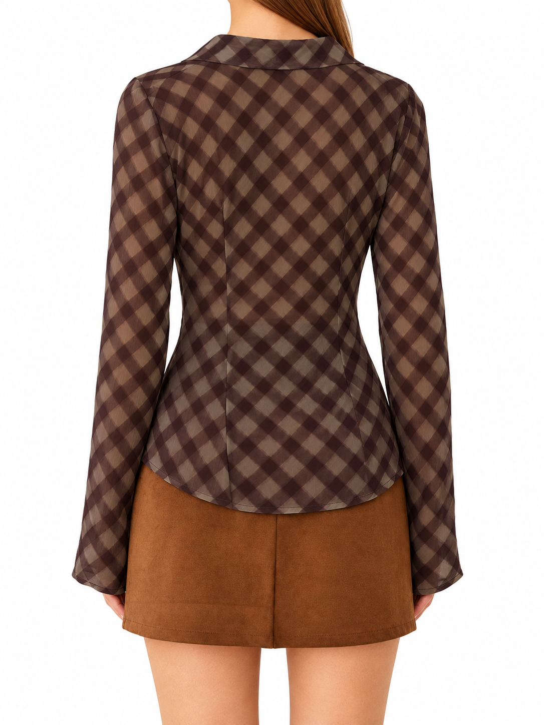 Rachel Plaid Button Front Fitted Blouse