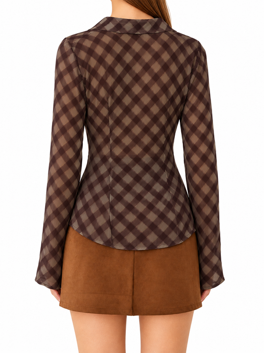 Rachel Plaid Button Front Fitted Blouse