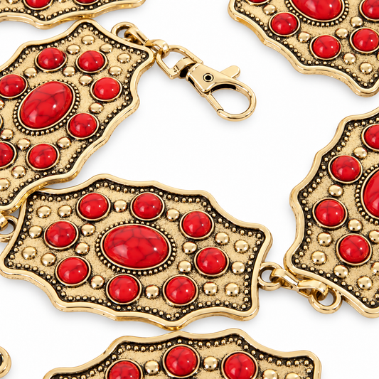 Multi Stone Detail Concho Chain Belt