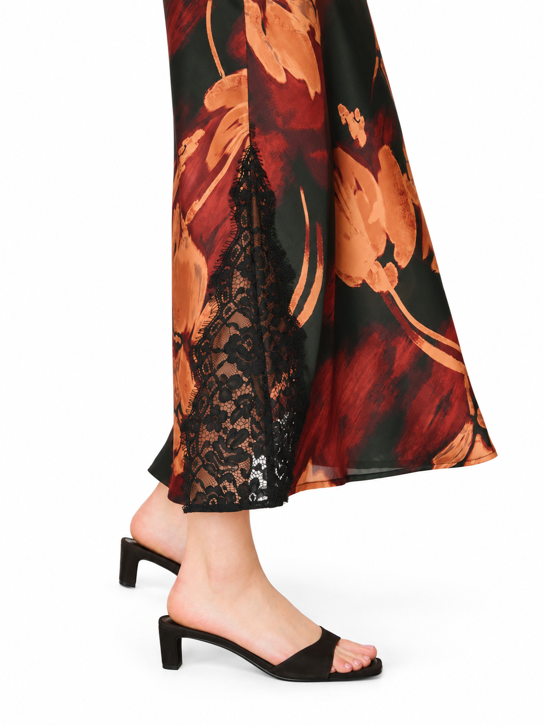 Floral Strapless Lace Hem Midi Dress