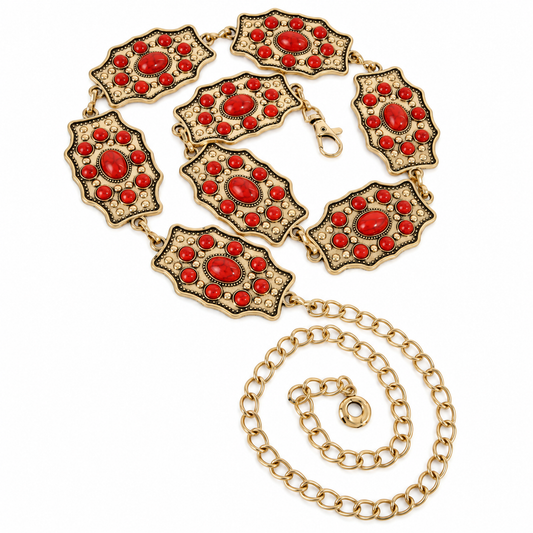 Multi Stone Detail Concho Chain Belt
