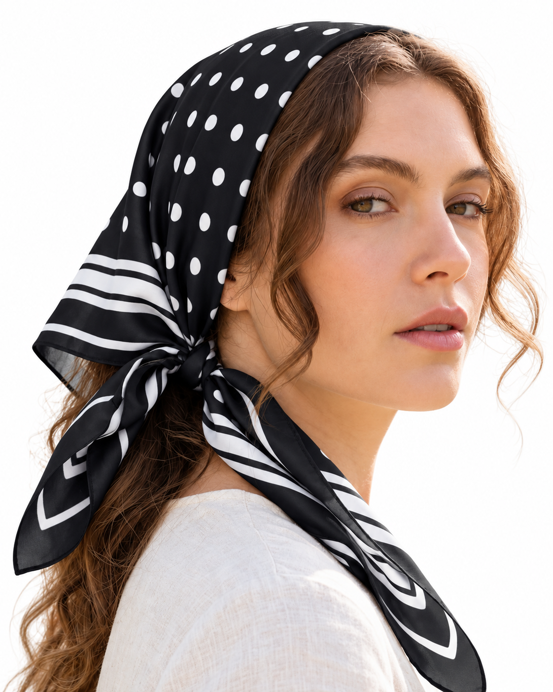 Black Polka Satin Square Scarf