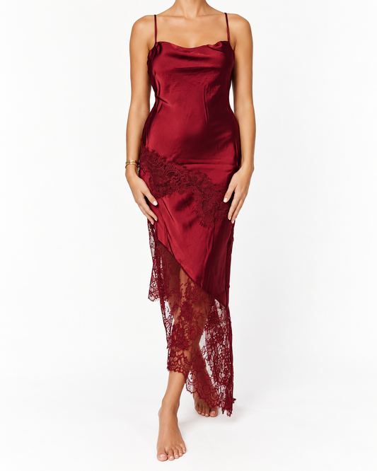 Matilda Asymmetrical Lace Trim Midi Slip Dress