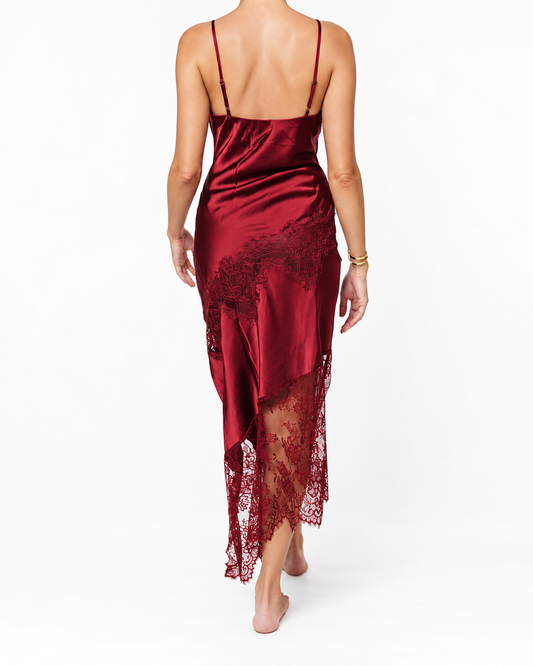 Matilda Asymmetrical Lace Trim Midi Slip Dress