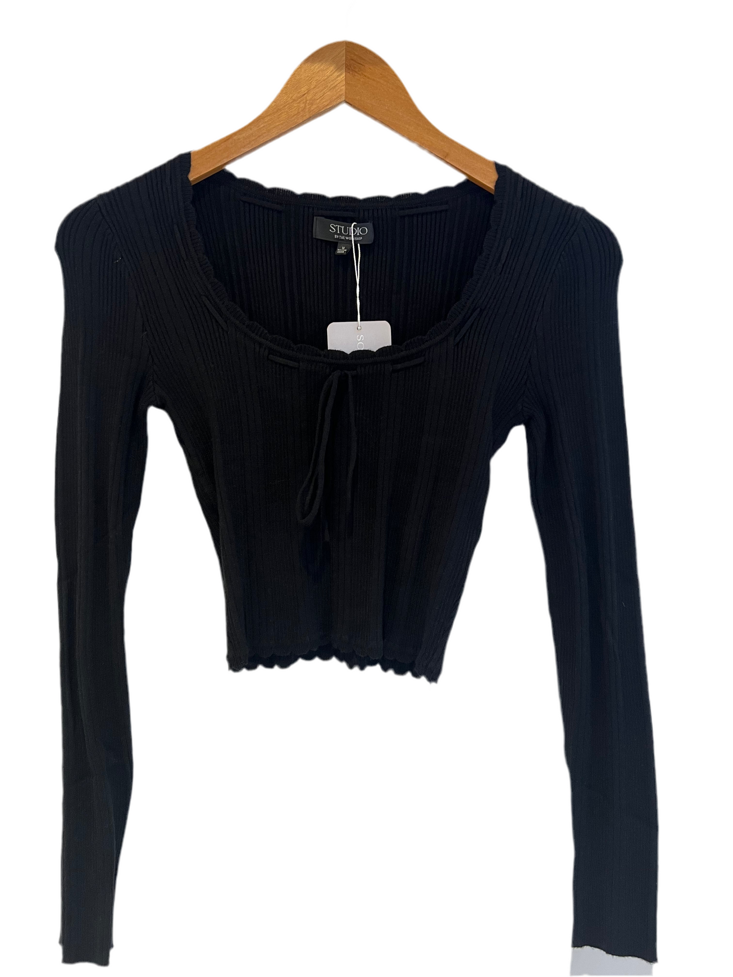 Sweetheart Neck Tie Detail Long Sleeve Top