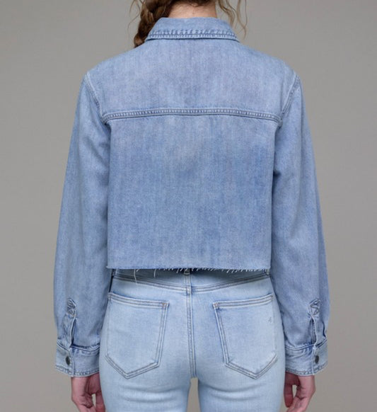 Sage Vintage Wash Cropped Denim Shirt