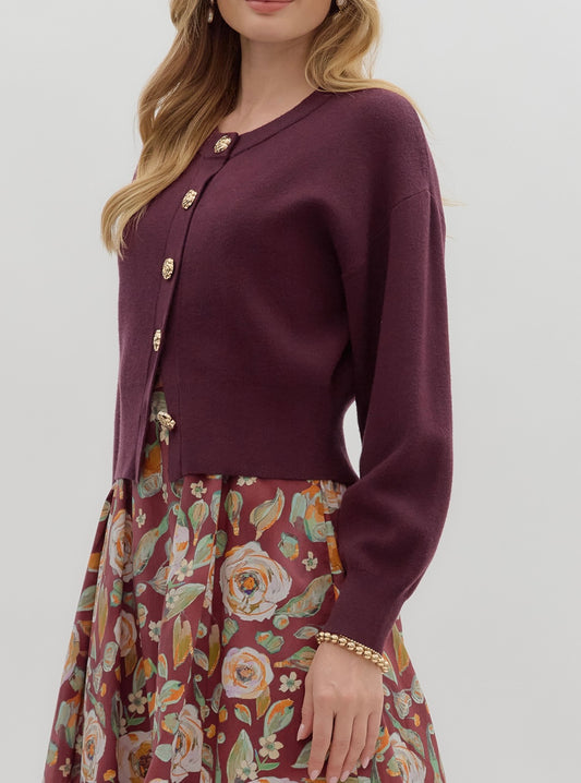 Lottie Long Sleeve Cardigan with Rose Buttons