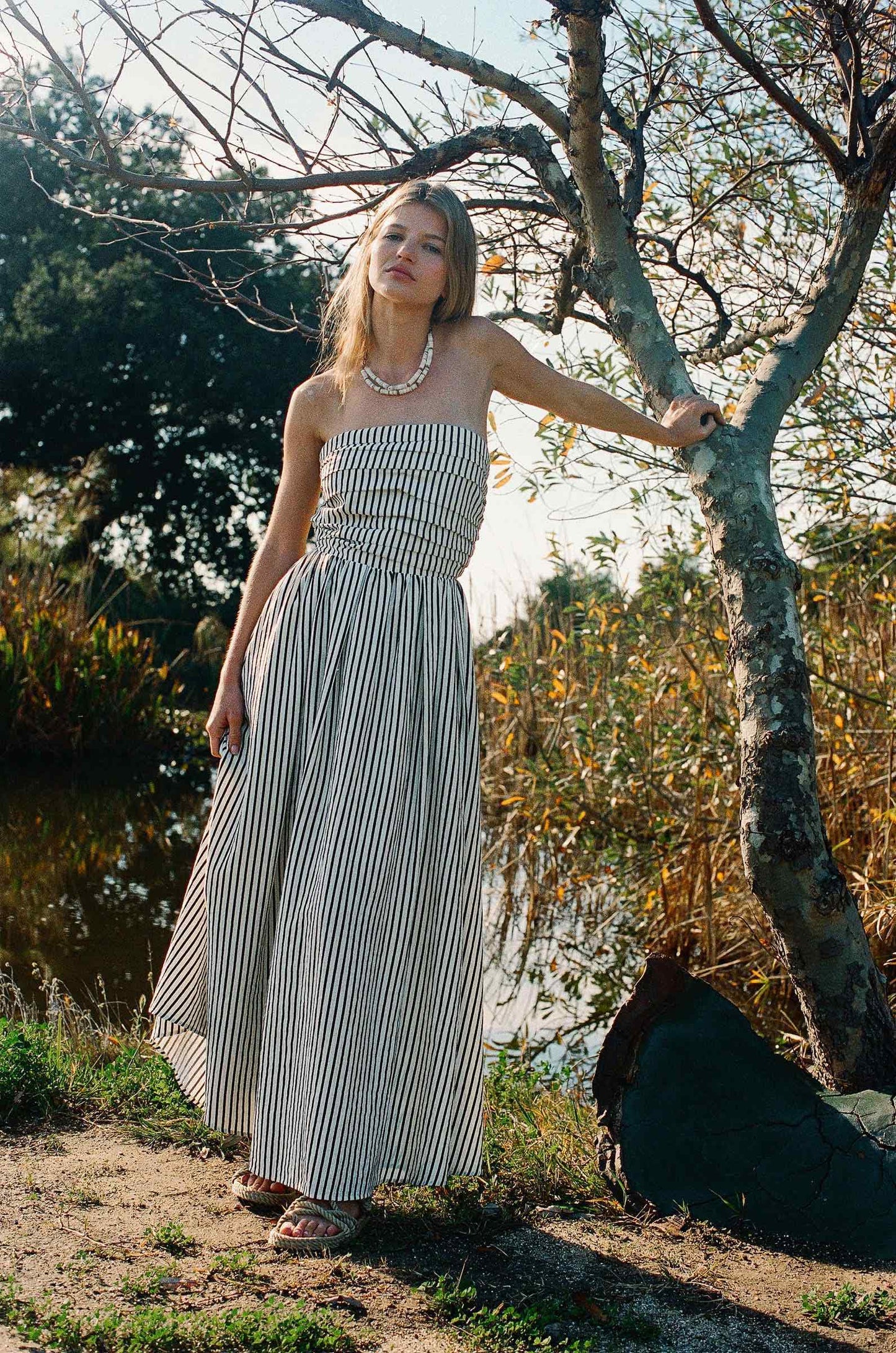 Beth Strapless Stripe Maxi Dress