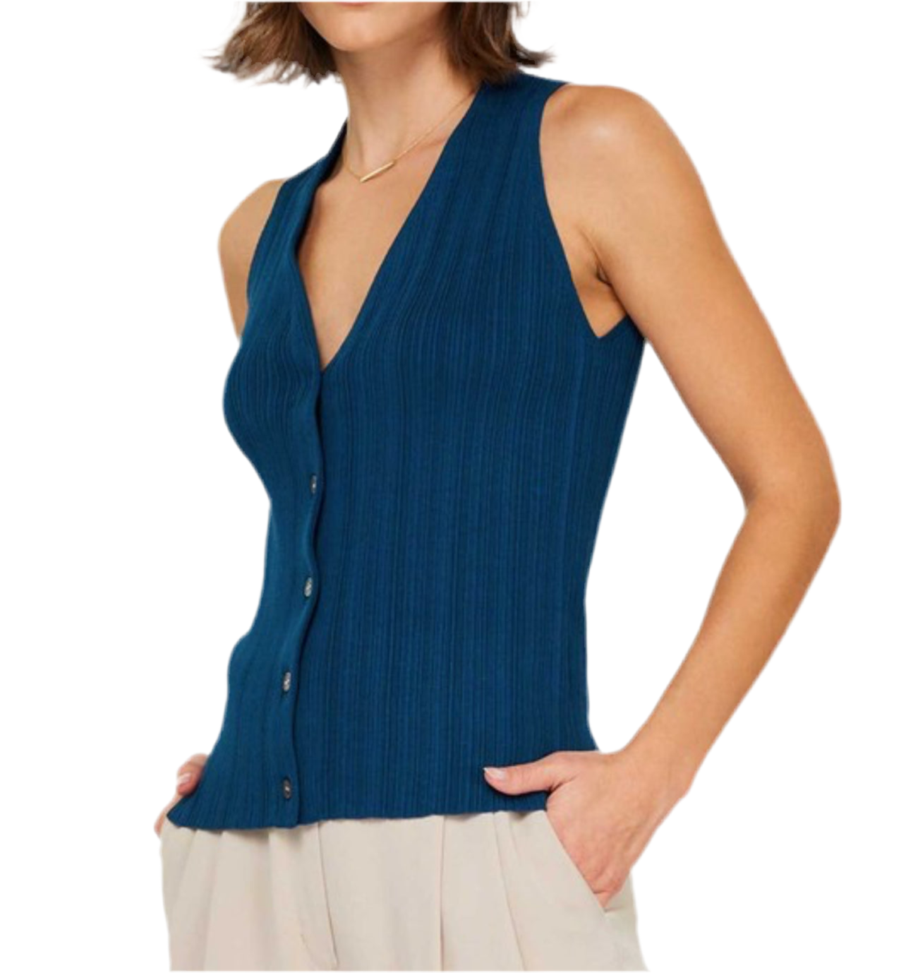 Angie Sleeveless Blue Top With Buttons