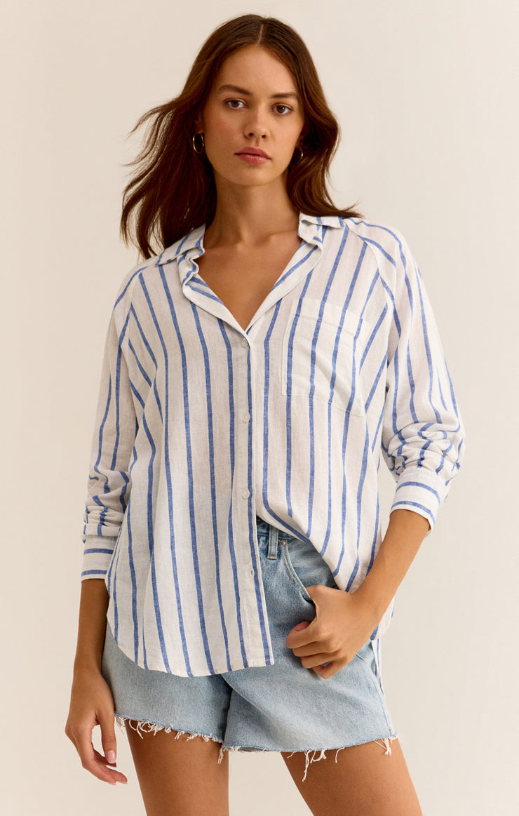 Perfect Linen Stripe Long Sleeve Top