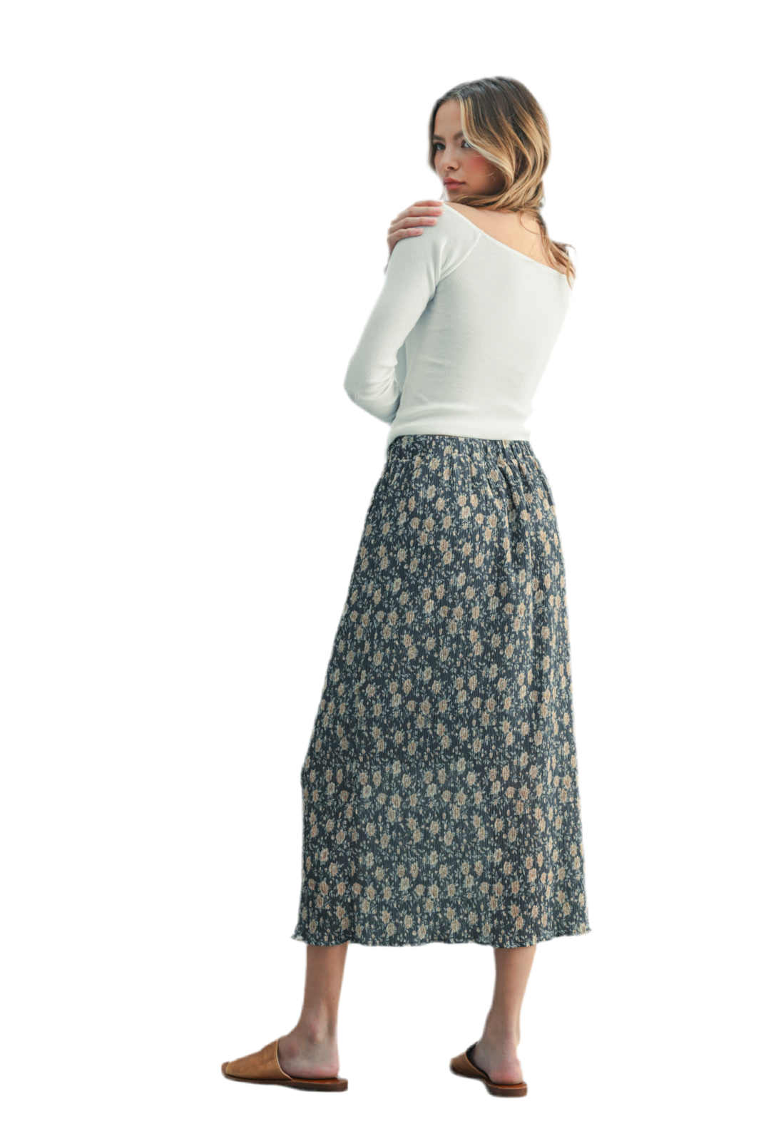 Thea Floral Crinkle Midi Skirt