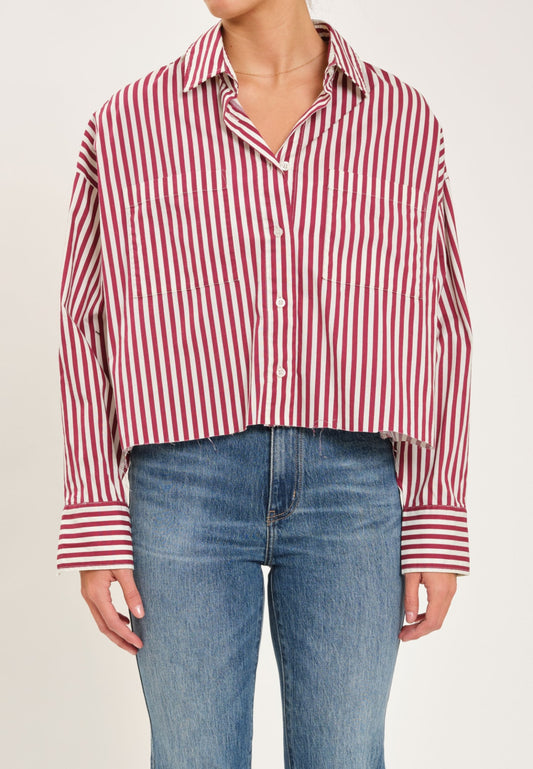 Academy Button Down Malbec Stripe Long Sleeve Shirt By Daze Denim