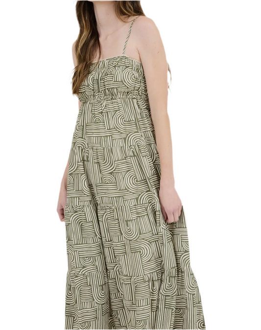 Arya Abstract Print Empire Waist Tiered Midi Dress