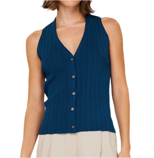 Angie Sleeveless Blue Top With Buttons