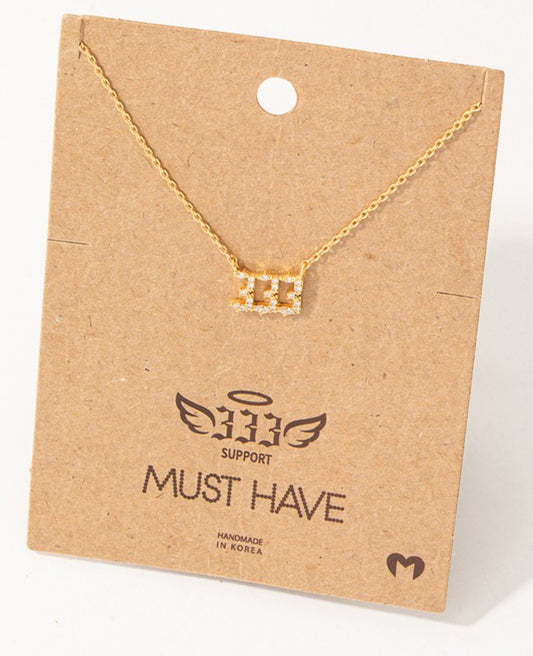Pave 333 Angel Number Pendant Necklace