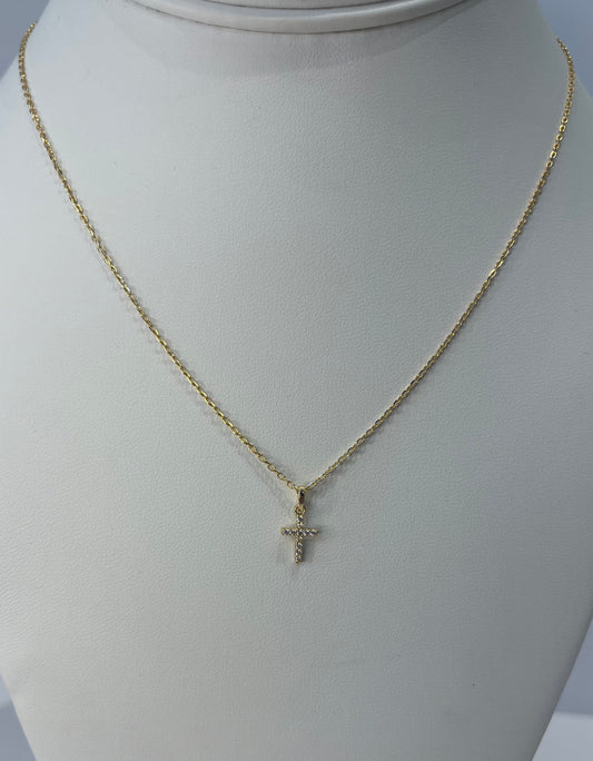 Mini Gold Crystal Cross Necklace