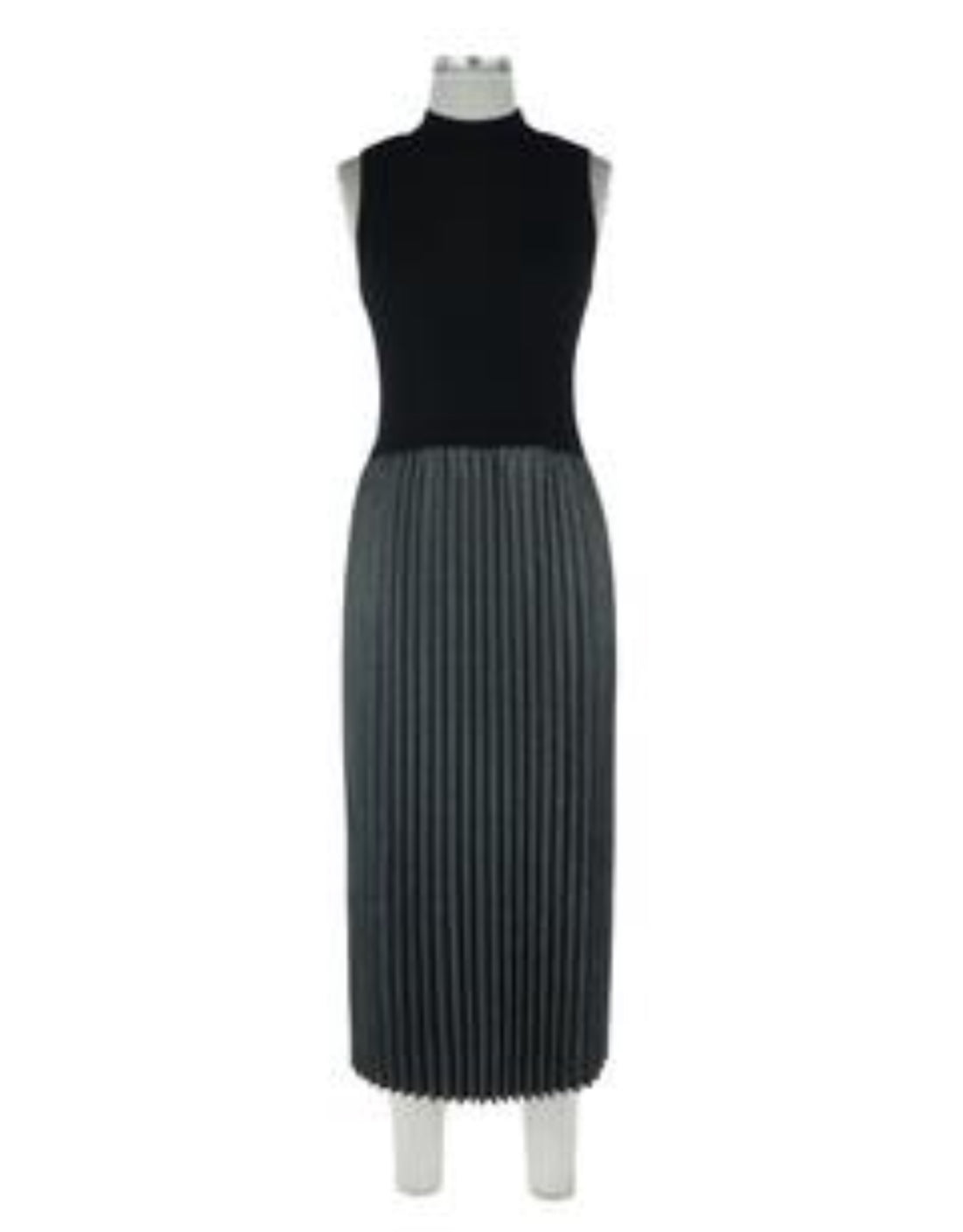 Lunar Pleated Contrast Mock Neck Dress