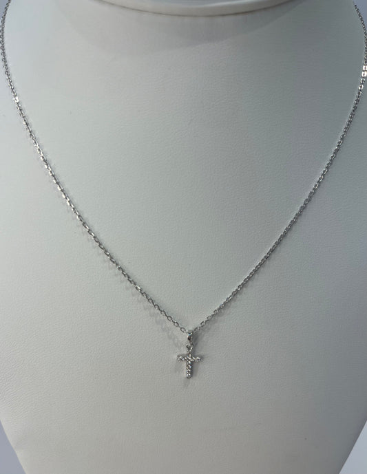 Silver Mini Crystal Cross Necklace