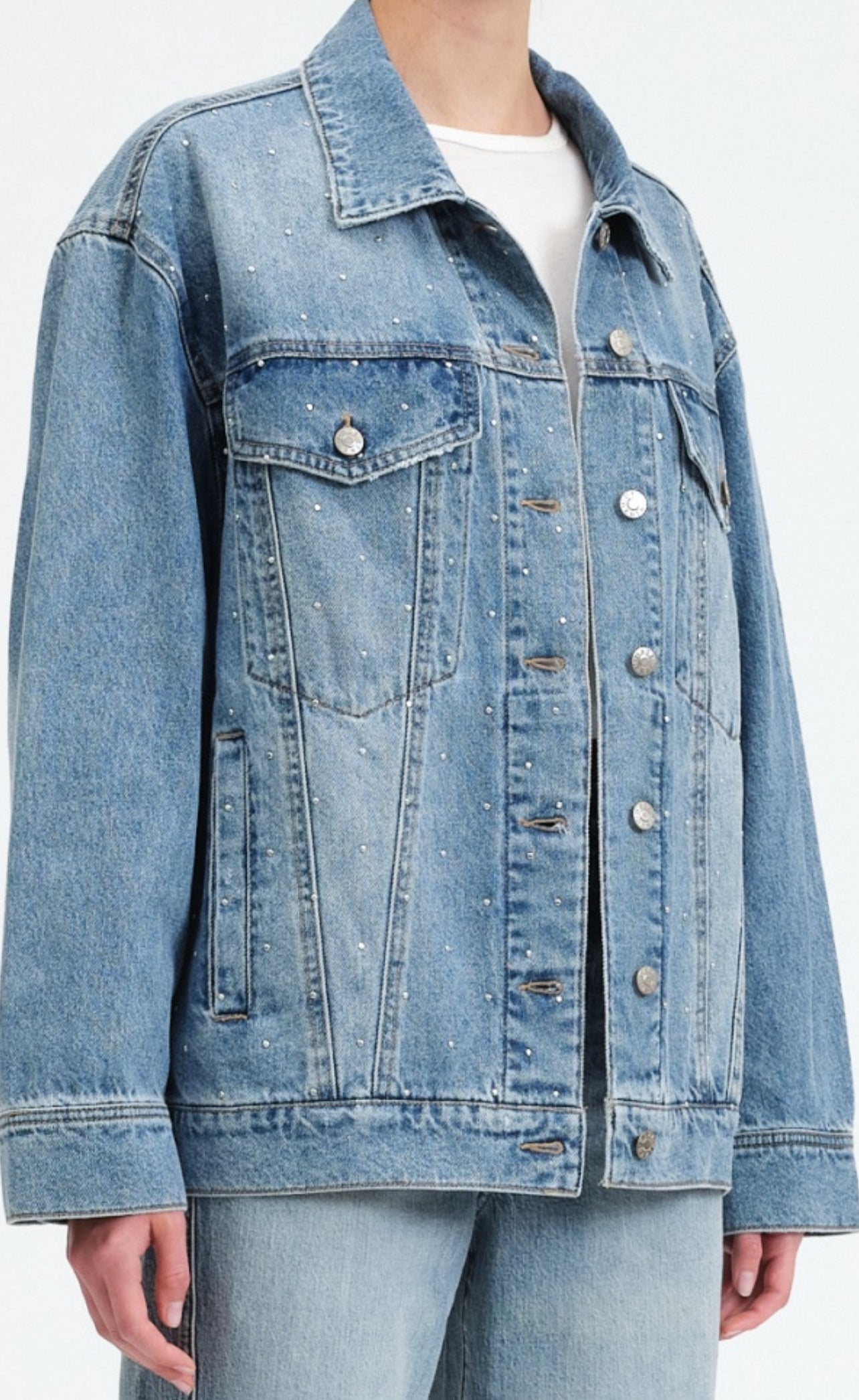 Beau Boyfriend Oversized Jacket with flat shiny studs by Daze Denim