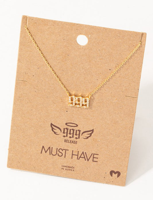 Pave 999 Angel Number Pendant Necklace