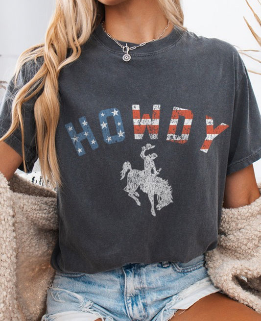 Howdy Cowboy Us Flag Graphic Comfort Colors Tee