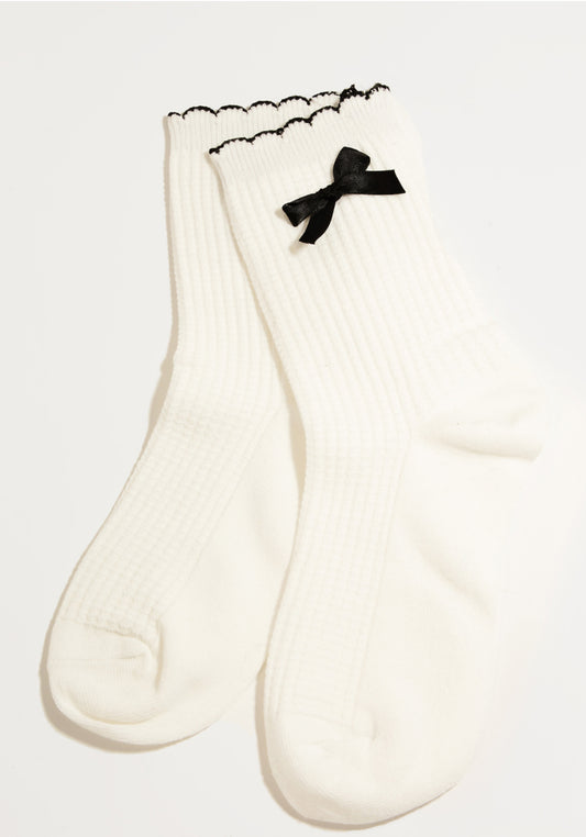 White Ribbon Socks with Black Bows