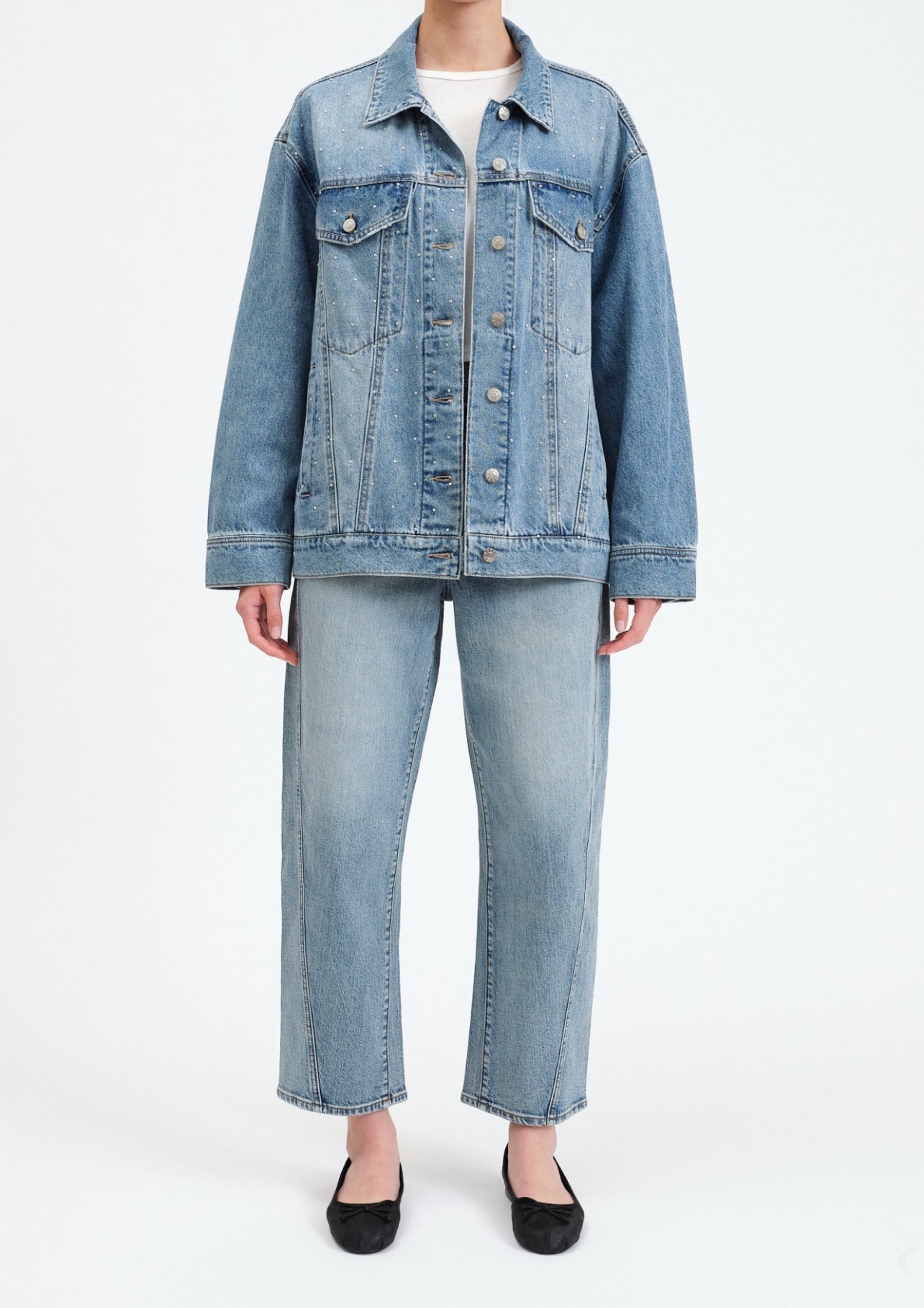 Beau Boyfriend Oversized Jacket with flat shiny studs by Daze Denim