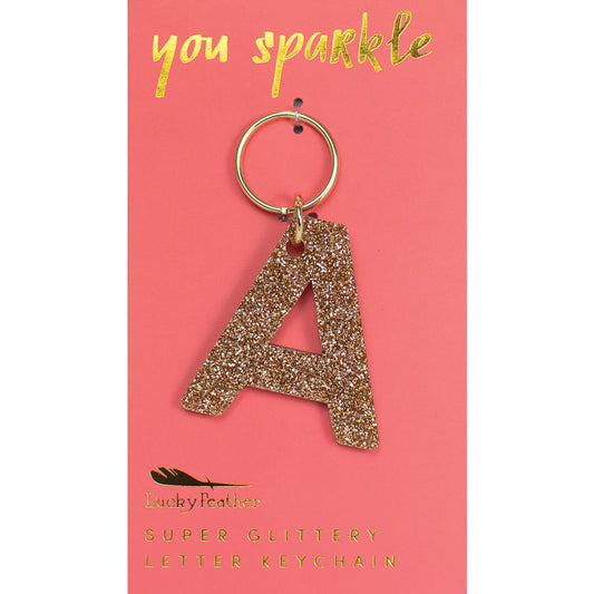 Gold Glitter Letter Keychain