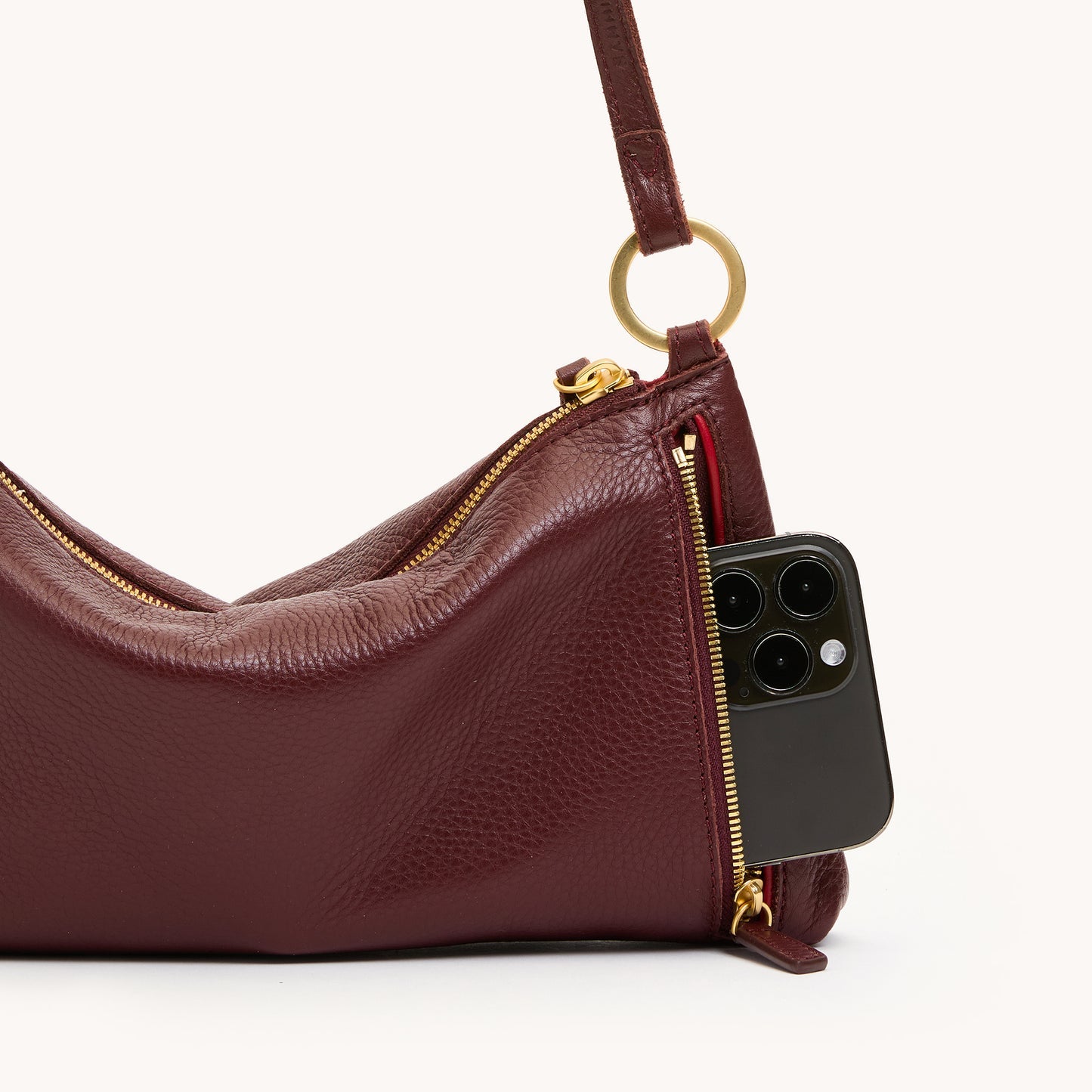 Kyle Leather Shoulder Bag in Cherrywood Pebble By Hammitt