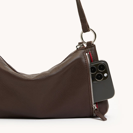 Kyle Leather Shoulder Bag in Espresso Pebble/Silver By Hammitt