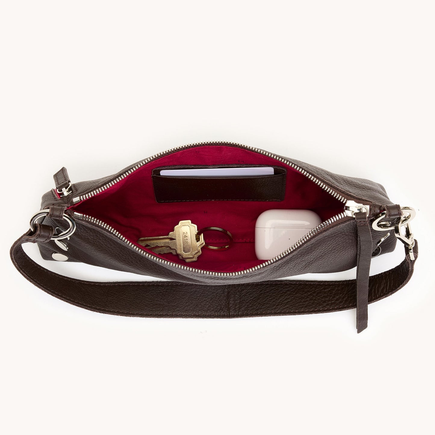 Kyle Leather Shoulder Bag in Espresso Pebble/Silver By Hammitt