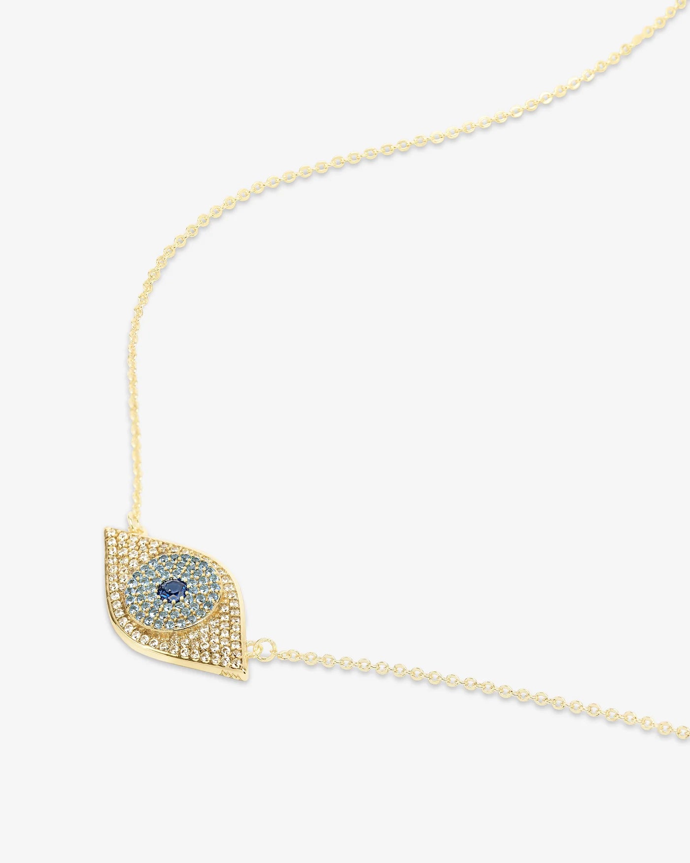 Blue Evil Eye Necklace Gold|White Diamondettes