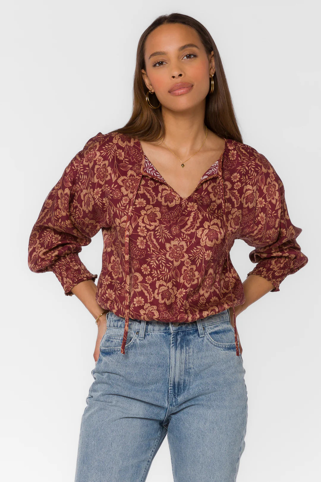 Freya Sangria Floral Long Sleeve Top