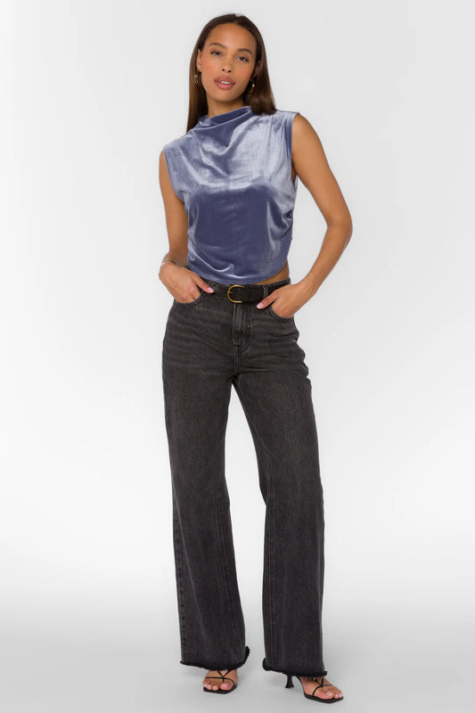 Lavali Ash Blue Sleeveless Velvet Top