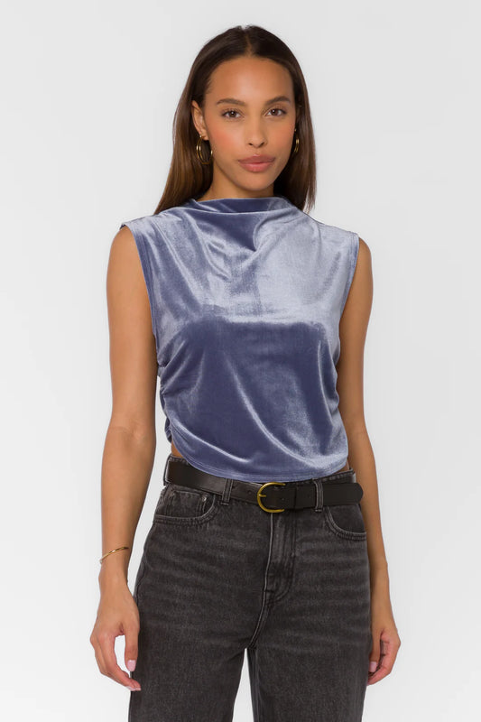 Lavali Ash Blue Sleeveless Velvet Top