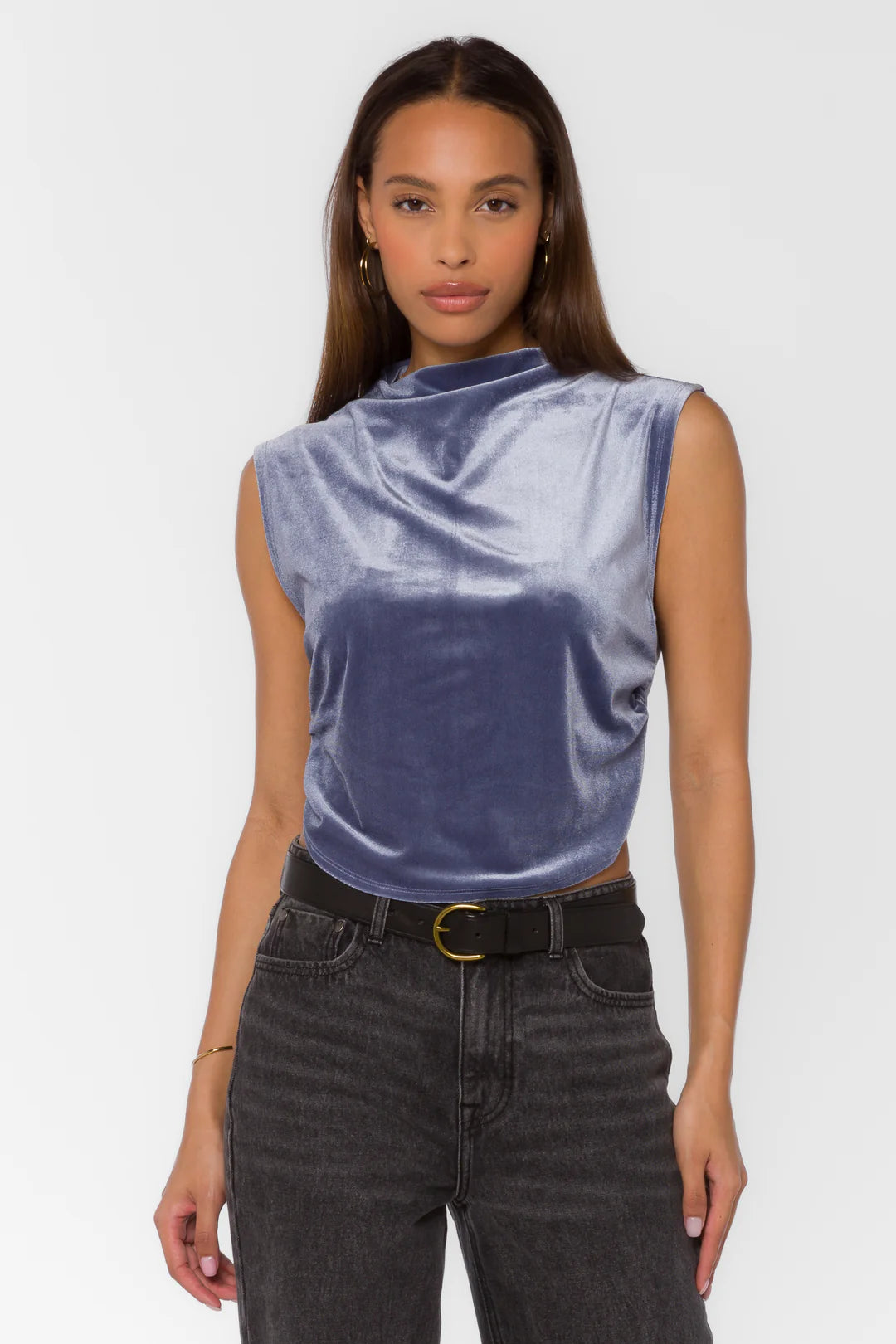 Lavali Ash Blue Sleeveless Velvet Top