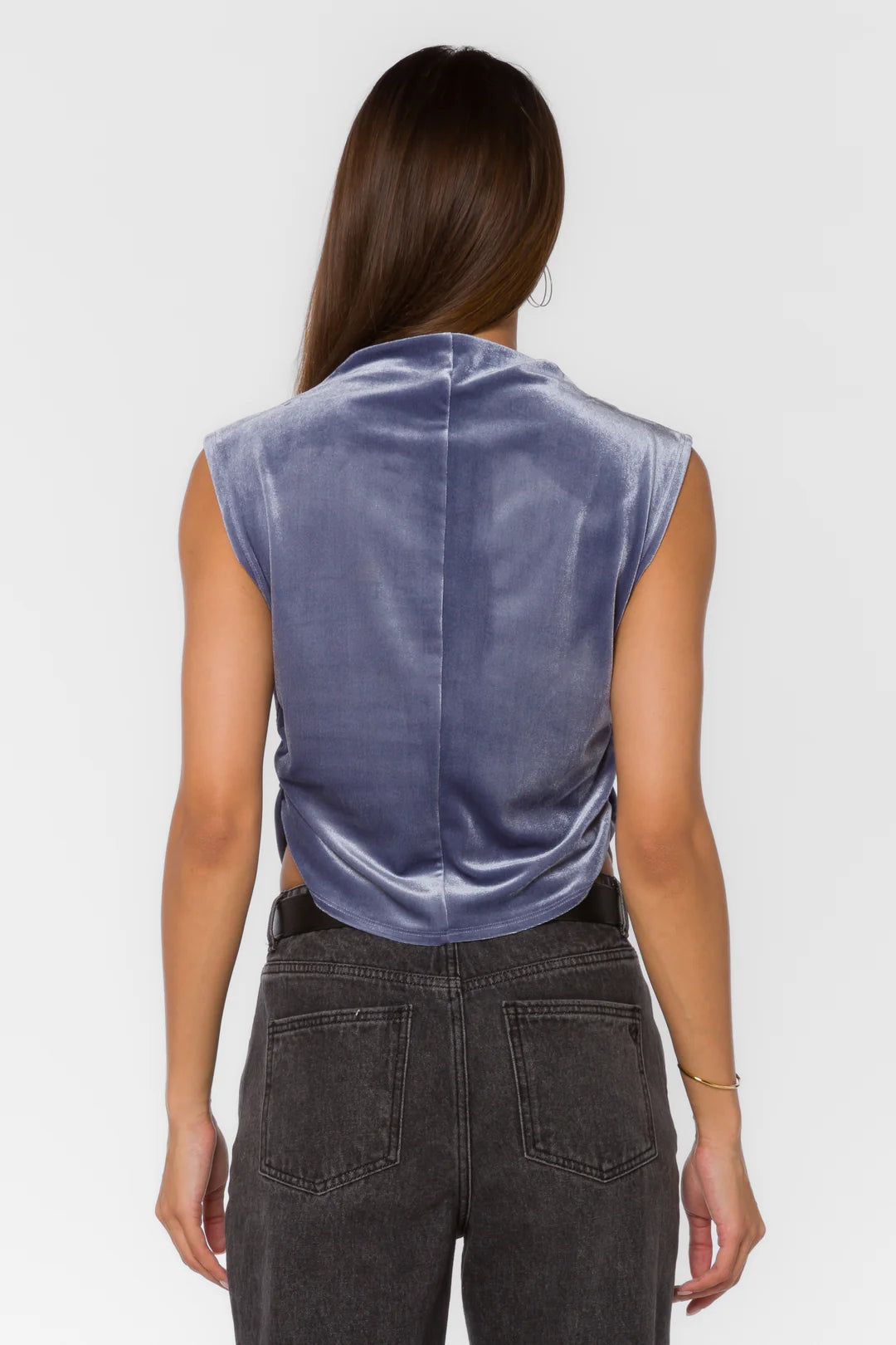 Lavali Ash Blue Sleeveless Velvet Top