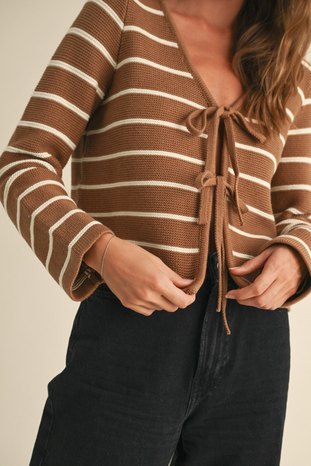 Paige Long Sleeve Striped Tied Front Cardigan Sweater