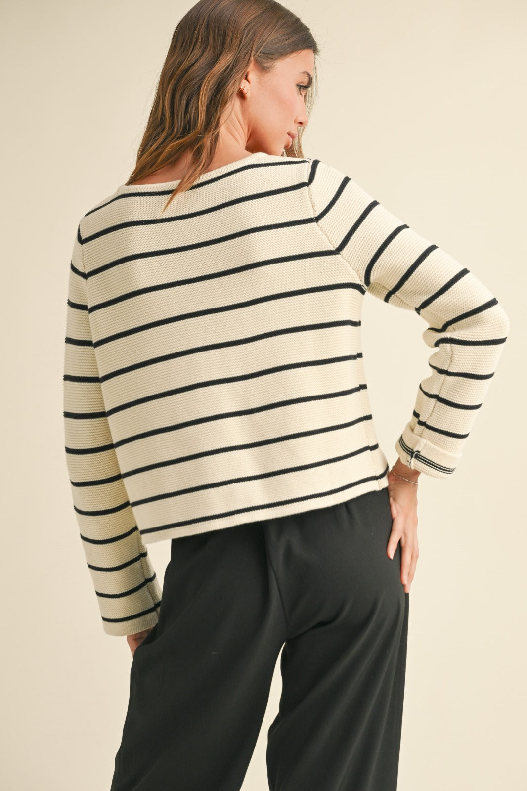 Paige Long Sleeve Striped Tied Front Cardigan Sweater