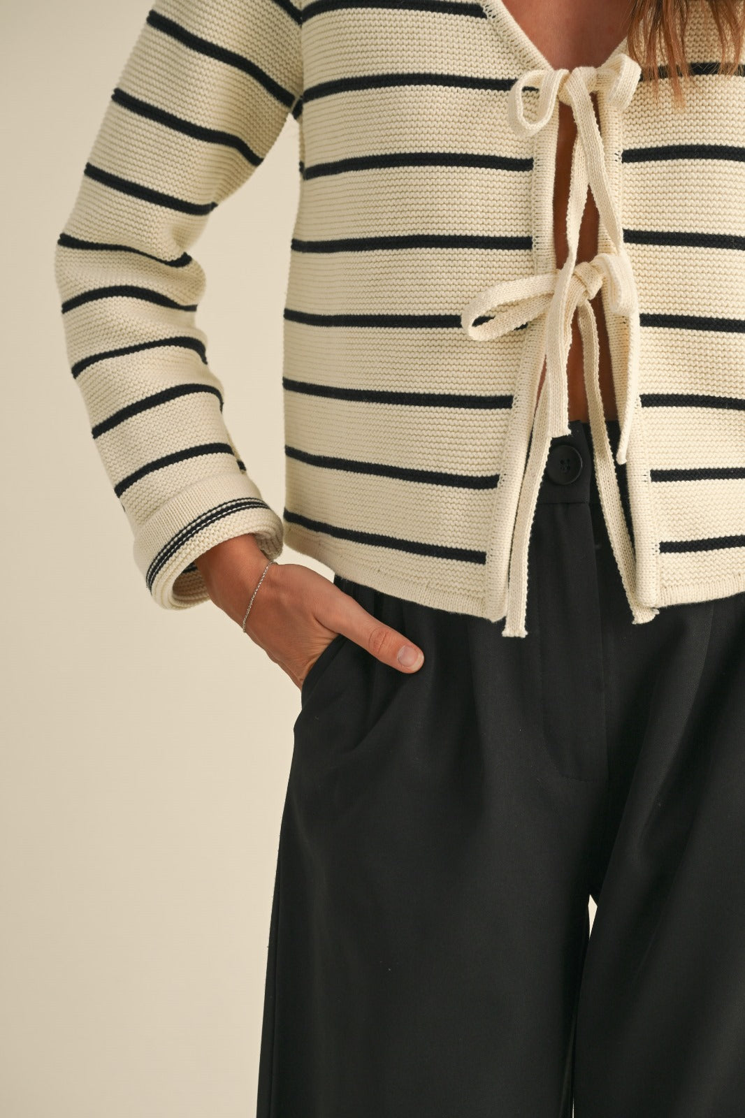 Paige Long Sleeve Striped Tied Front Cardigan Sweater